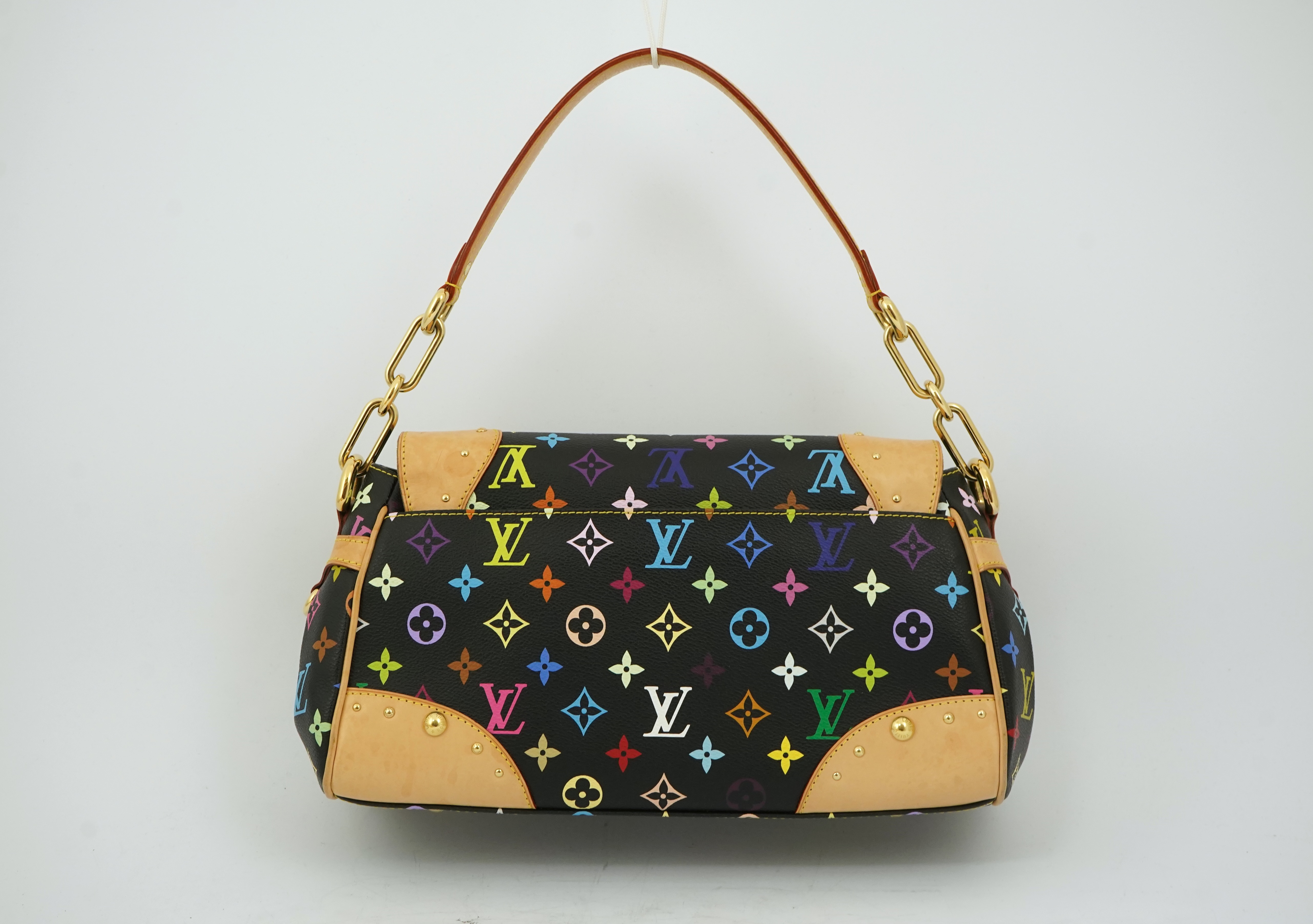 A Louis Vuitton x Takashi Murakami black / monogram multicolour coated canvas handbag with with natural cowhide trim